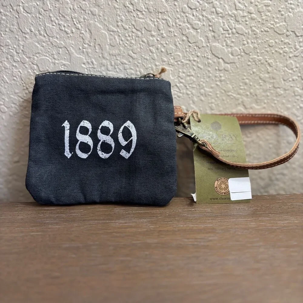 Clea Ray NWT Upcycled Military Canvas 1889 Bike Coin Purse Wristlet Sustainable